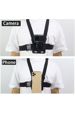 Aksiyon Kamerası Ve Telefon Uyumlu Göğüs Bağlantı Askısı Chesty Kemer Seti - Gopro, Sjcam, İphone, Android Uyumlu Chest Mount Holder Gri - Siyah