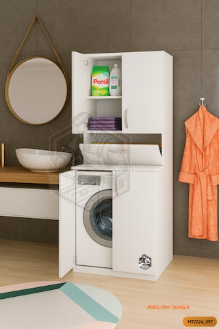 Tamamı Mdf 5 Kapaklı Çamaşır Makinesi Dolabı Banyo Dolabı