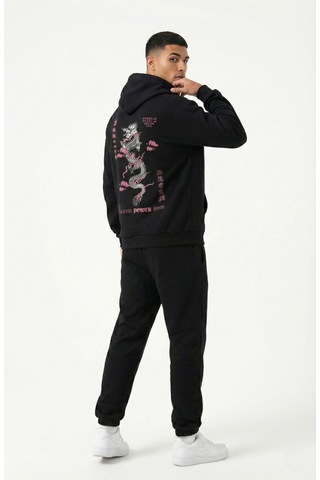 Nevermind Unisex Oversize Hoodie Detaylı Grafik Figür Baskılı Siyah