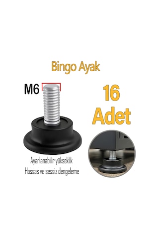 16 Adet Bingo Rotil Ayak Ayakları M6 Civatalı 6 Mm Siyah Profil Ayağı 2.5 Cm