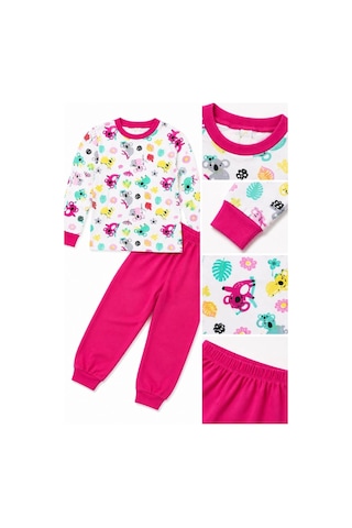 Novalisse Kız Çocuk Premium Penye Koala Desenli Uzun Kollu Pijama Takımı 2-11 Yaş - Fuşya Çoklu Renk