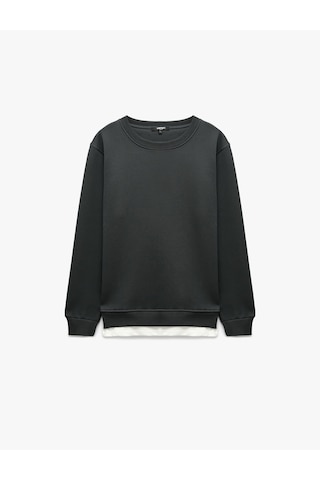 Koton Şardonlu Regular Fit Bisiklet Yaka Uzun Kollu Sweatshirt Antrasit 7wam70005mk