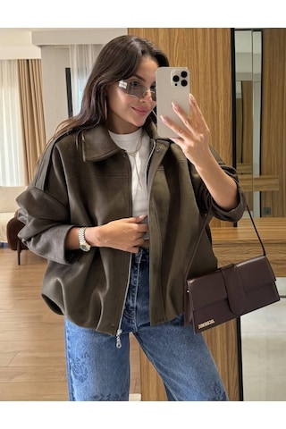 Prifaldi Premium Oversize Süet Bomber Ceket Haki