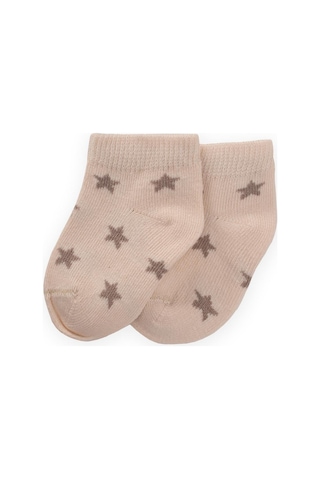 Cigit Yıldız Desenli Bebe Patik Çorabı 0-4 Yaş Kum Kum