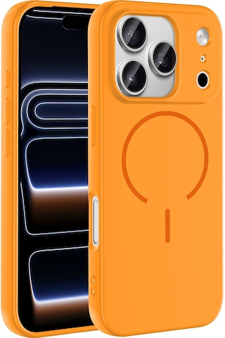 Thegencoo Apple iPhone Uyumlu 17 Pro Max Kılıf M-safe Şarj Özellikli Zore Meta Kapak - Turuncu