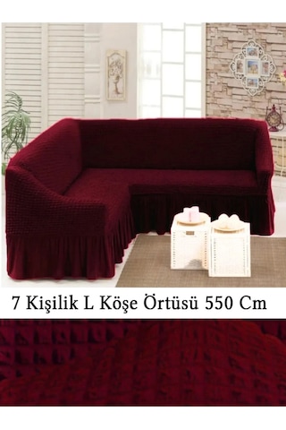 Starmall Bürümcük 7 Kişilik Köşe Koltuk, Kanepe Örtüsü, Koltuk Kılıfı, Lastikli, Etekli, L Köşe 550 Cm Bordo Bordo