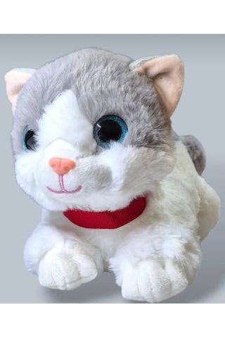 Sevimli Kedi Peluş Yavru Kedi Sesli Miyavlayan Peluş Kedi Uyku Arkadaşı 30 Cm Gri
