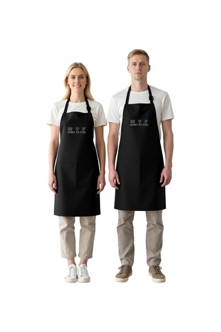 Erkek Unisex Mutfak Aşçı Önlüğü Yemek Nerede Yazılı Baskılı Dtf D Siyah