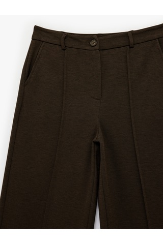 Koton Düz Paça Slim Fit Düğmeli Nervürlü Yüksek Bel Pantolon Kahverengi 6sal40052ık Kahve