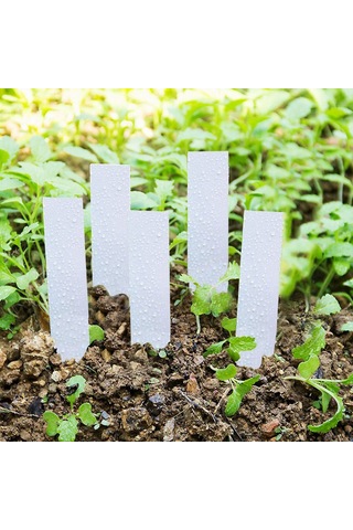 Fosenze 100 Adet 10x2cm Pvc Bahçe Etiketi - Su Geçirmez, Yeniden Kullanılabilir Bitki Tanımlama İmzaları Beyaz