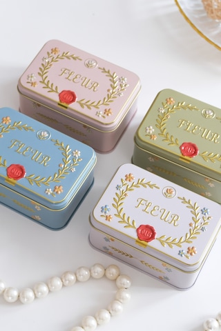 4'lü Set - Fleur Kabartmalı Vintage Metal Saklama Kutusu
