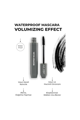 Alix Avien Suya Dayanaklı Yoğun Pigmentasyonlu Hacim Veren Doğal Kıvrımlı Siyah Maskara Waterproof Mascara