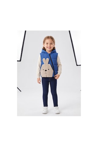 Deniva Kids Unisex Çocuk Kapüşonlu Peluş Tavşan Cepli Şişme Yelek İçi Astarlı Fermuarlı Mavi Yelek Saks Mavi