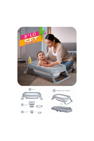 Wellgro 3 Parça Bebek Küvet Seti, Bebek Banyo Küveti 50 Litre