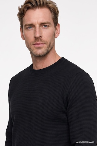 Ac&Co / Altınyıldız Classics Erkek Sıyah 2 İplik Sıcak Tutan Standart Fit Normal Kesim Bisiklet Yaka Sweatshirt Sıyah Siyah