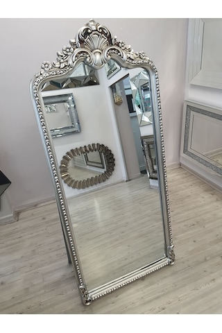 Ayna Denizi Princess Silver Model Gümüş Renk Dekoratif Ayaklı Boy Aynası Gümüş