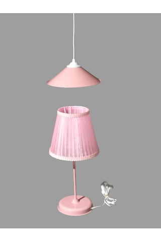 Pembe Kız Çocuk Odası Avize Abajur Takımı