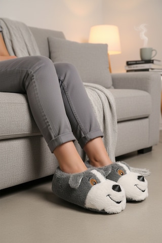 Gri Köpek Desenli Unisex Panduf 26k001 Gri