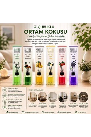 Niyebu Ortam Ve Bambu Kokusu 50ml 3-çubuklu Cam Şişe Mix Koku - 24'li Paket Diğer