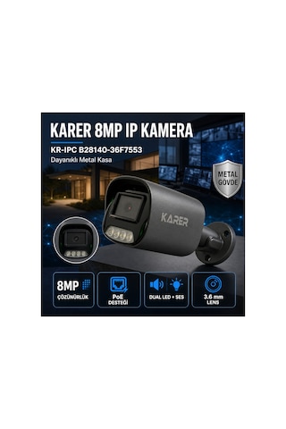 8mp Ip Güvenlik Kamerası Poe, Dual Led, Dahili Ses, Metal Kasa