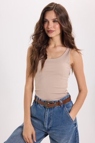 Tudors Kadın Standart Fit Normal Kesim Kolsuz Halter Yaka Bej Crop Atlet-50964