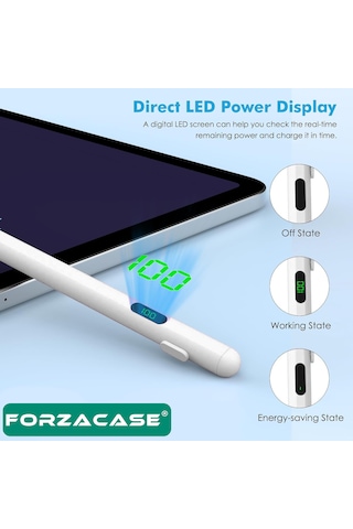 Forzacase  iOs Android Tablet Ve Telefonlar İle Uyumlu Led Göstergeli Dokunmatik Kalem Beyaz Fc1161 Beyaz