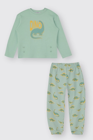 Panço Erkek Çocuk Dinazor Desenli Pijama Takımı Turkuaz