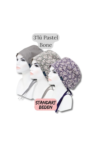 Standart Beden 3lü Pastel Bone Gri Tek Renk Gri Çıtı Pıtı Mor Çıtı Pıtı Çiçekler Cerrahi Bone Renkli