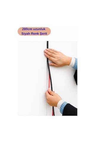 Siyah Kendinden Yapışkanlı 1 Adet 0.8mm X 280cm Duvar, Mobilya Kenar Dekoratif Koruma Şerit Çıta