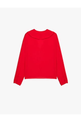 Koton Regular Fit V Yaka Uzun Kollu Volanlı Gömlek Kırmızı 7wak60071uw