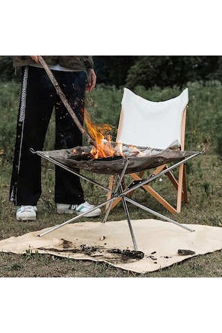 Pazly Geeroyoo Paslanmaz Çelik Kamp Mangalı - Katlanabilir, Odun Ve Isıtıcı Izgaralı, Büyük Boy, Taşınabilir Kamp Ateş Tabanı