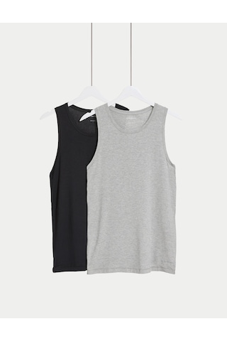 Marks & Spencer 2'li Modal Karışımlı Esnek Kolsuz Atlet T14001606a Siyah Mix
