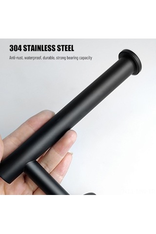 Novahub 5'lü Paslanmaz Çelik Banyo Seti - Siyah, Havlu Askısı, Kıyafet Kancası Ve Tuvalet Kağıdı Tutucu Siyah