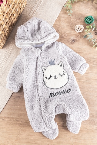 Babymod Kedi Figürlü Peluş Welsoft Kız/erkek Bebek Tulum Gri