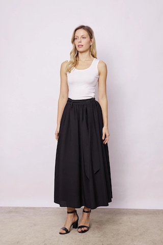 Kadın Belden Bağlamalı Keten Görünümlü Likrasız Kumaş Midi Boy Bilek Üstü Kiloş Etek-siyah Siyah