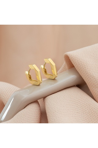 Dkmn Gümüş Modern V Şekilli Gümüş Halka Küpe