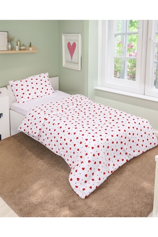 Tek Kişilik Nevresim Seti Kırmızı Kalpli Nevresim Seti Nevresim+ 1 Adet Yastık Kılıfı