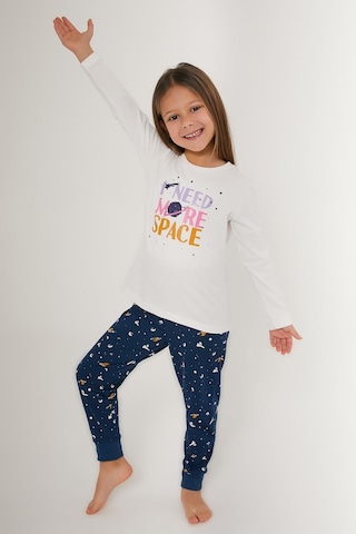Rolypoly Need More Space Beyaz Kız Çocuk Uzun Kol Pijama Takım Krem