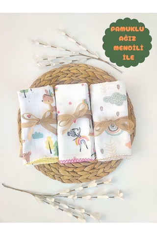 Desenli Müslin Kız Erkek Bebek Battaniyesi Oeko-texli %100 Pamuklu Puset Örtüsü Yenidoğan 90x80cm Sarı