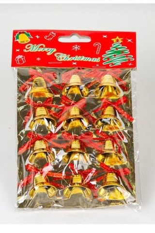 12 Adet Mini Çan 12süs Yılbaşı Çam Ağacı Süsü 4 Cm Altın Sarısı Kurdeleli Zil Gold Yılbaşı Çam Ağacı Süsü