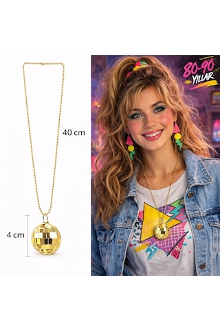 Retro Disko Topu Şekilli 80& Apos Ler 90& Apos Lar Altın Renk Plastik Kolye 4801