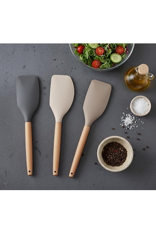 Bambu Saplı Silikon Dar Sıyırma Spatulası, Bambu Uzun Silikon Dar Spatula 27cm 3 Renk Seçenekli Siyah Çok Renkli