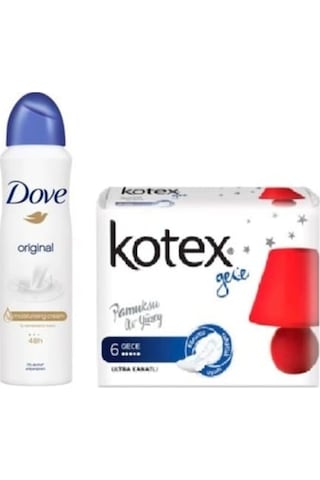 Dove Original Kadın Sprey Deodorant 150 ML + Kotex Ultra Gece Kadın Pedi 6'lı
