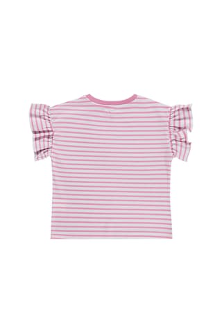Civil Girls Çizgili Volan Kol 10-13 Yaş Tişört - Pembe Gul Kurusu