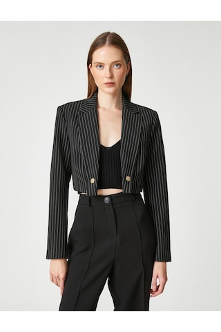 Koton Crop Blazer Ceket Düğme Detaylı Lacivert