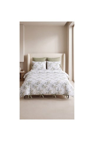%100 Pamuk Çift Kişilik Okaliptüs Desenli Nevresim Seti 220x200 Cm Bağcıklı 2 Desenli + 2 Düz Beyaz Yastık Kılıfı Yeşil - 909842890 Yeşil