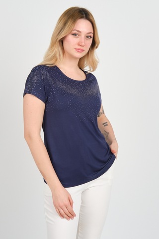 Ella Camelia Kadın Düşük Kollu Taş Süsleme Detaylı Bisiklet Yaka Bluz 24e116 Lacivert Lacivert