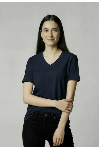 Lyvean V Yaka Regular Kısa Kollu Tshirt Lacivert