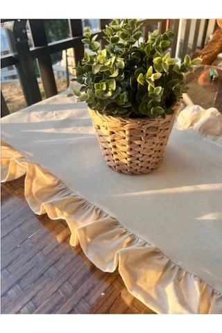 Fırfırlı Keten Runner 40x110 Cm Bej