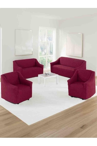 4 Parça Pamuklu Koltuk Örtüsü Takımı Sütlü Kahve